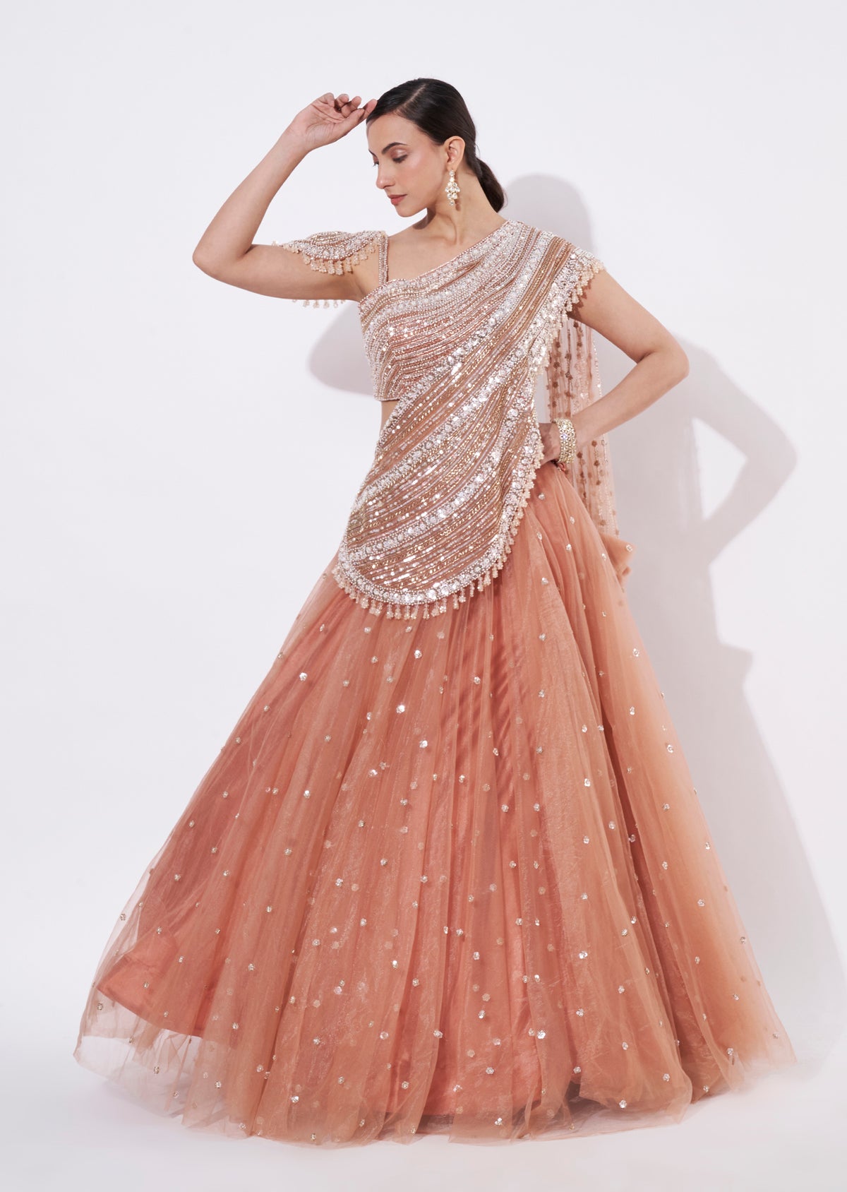 Peach Net Crop top Set