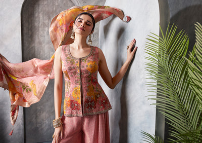 Onion Pink Tissue Shararas Ghararas Set