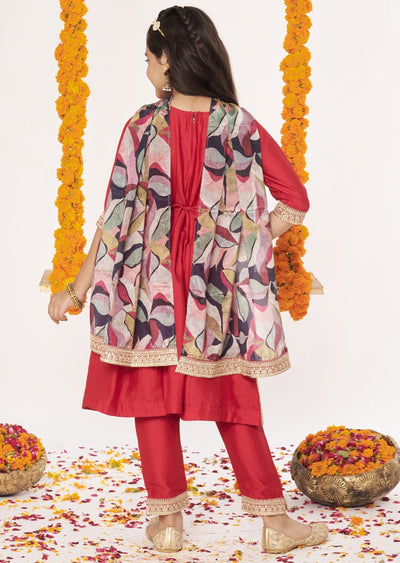 Red Soft Silk Anarkali Set