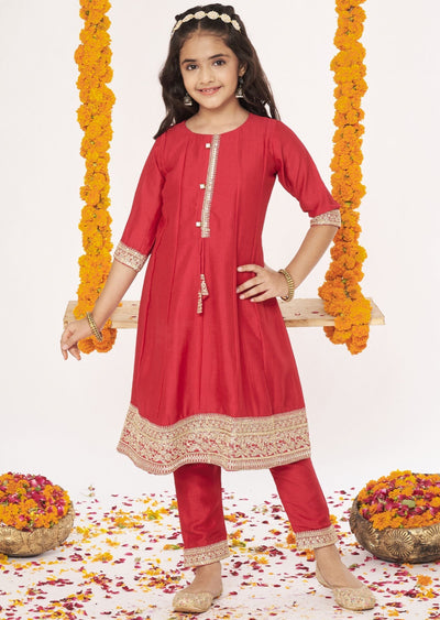 Red Soft Silk Anarkali Set