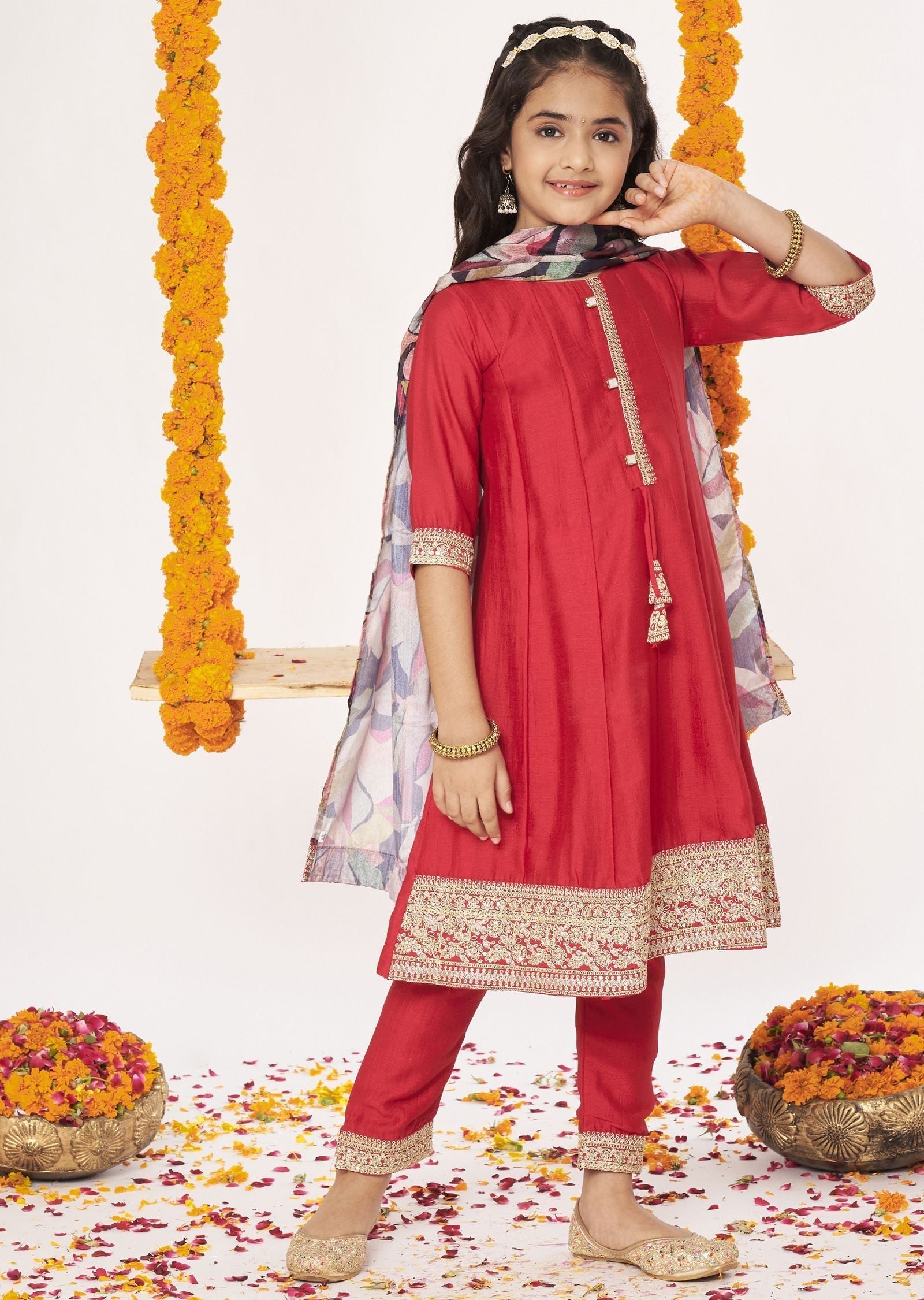 Red Soft Silk Anarkali Set