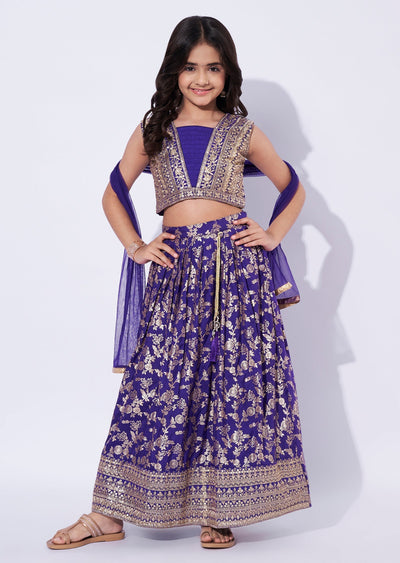 Purple Banaras Girls Sharara