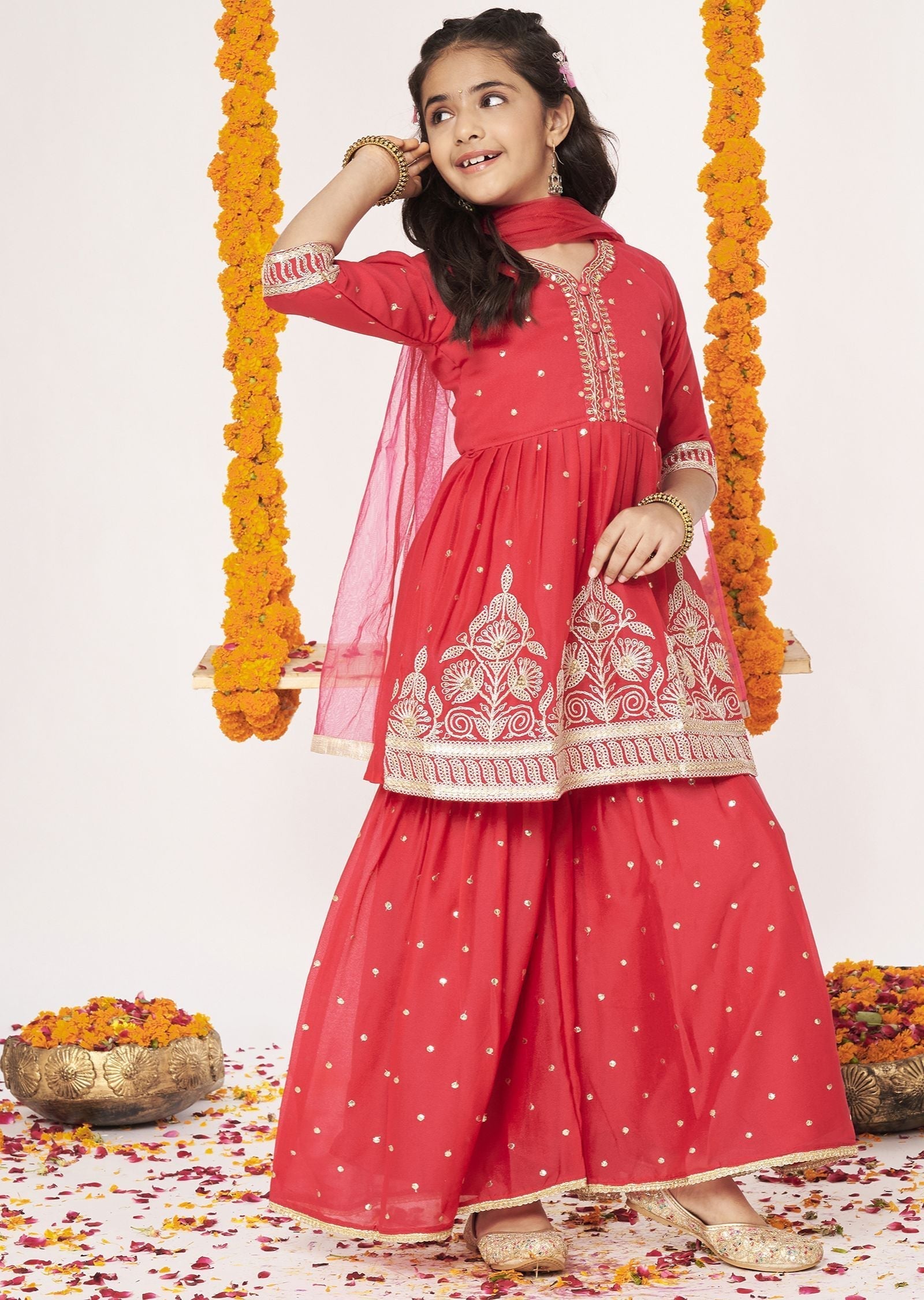 Pink Georgette Gharara Set