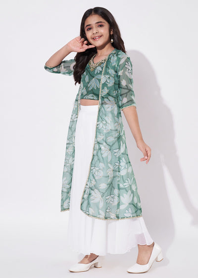 Green Georgette Gharara Set