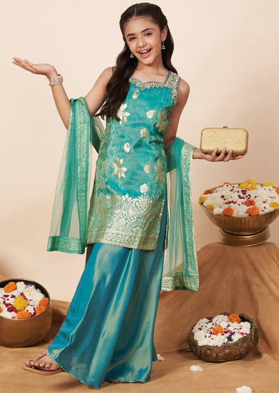 Sea Green Banaras Girls Gharara