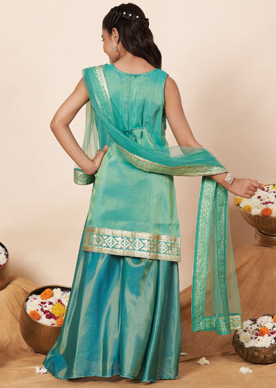 Sea Green Banaras Girls Gharara