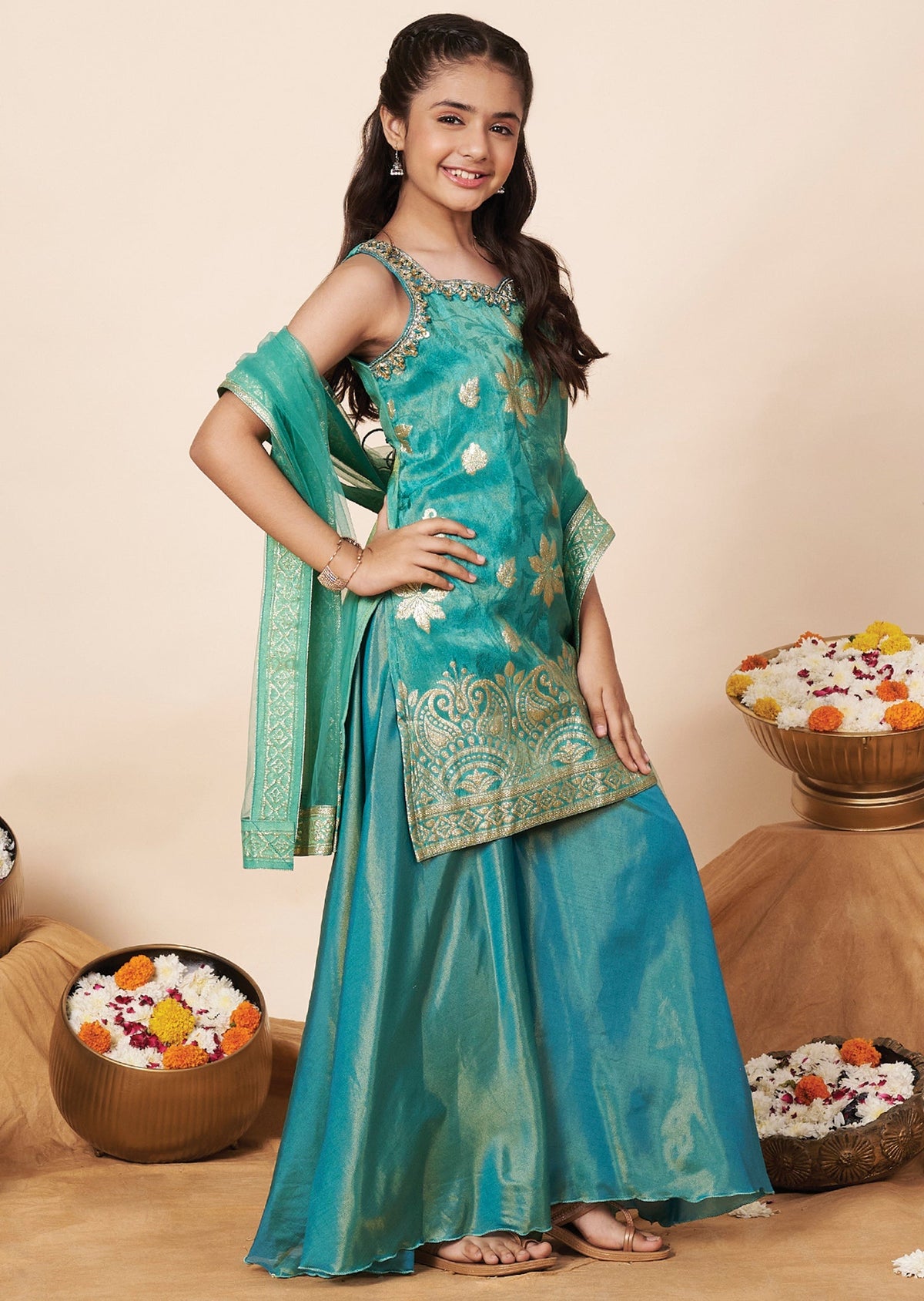 Sea Green Banaras Girla Gharara