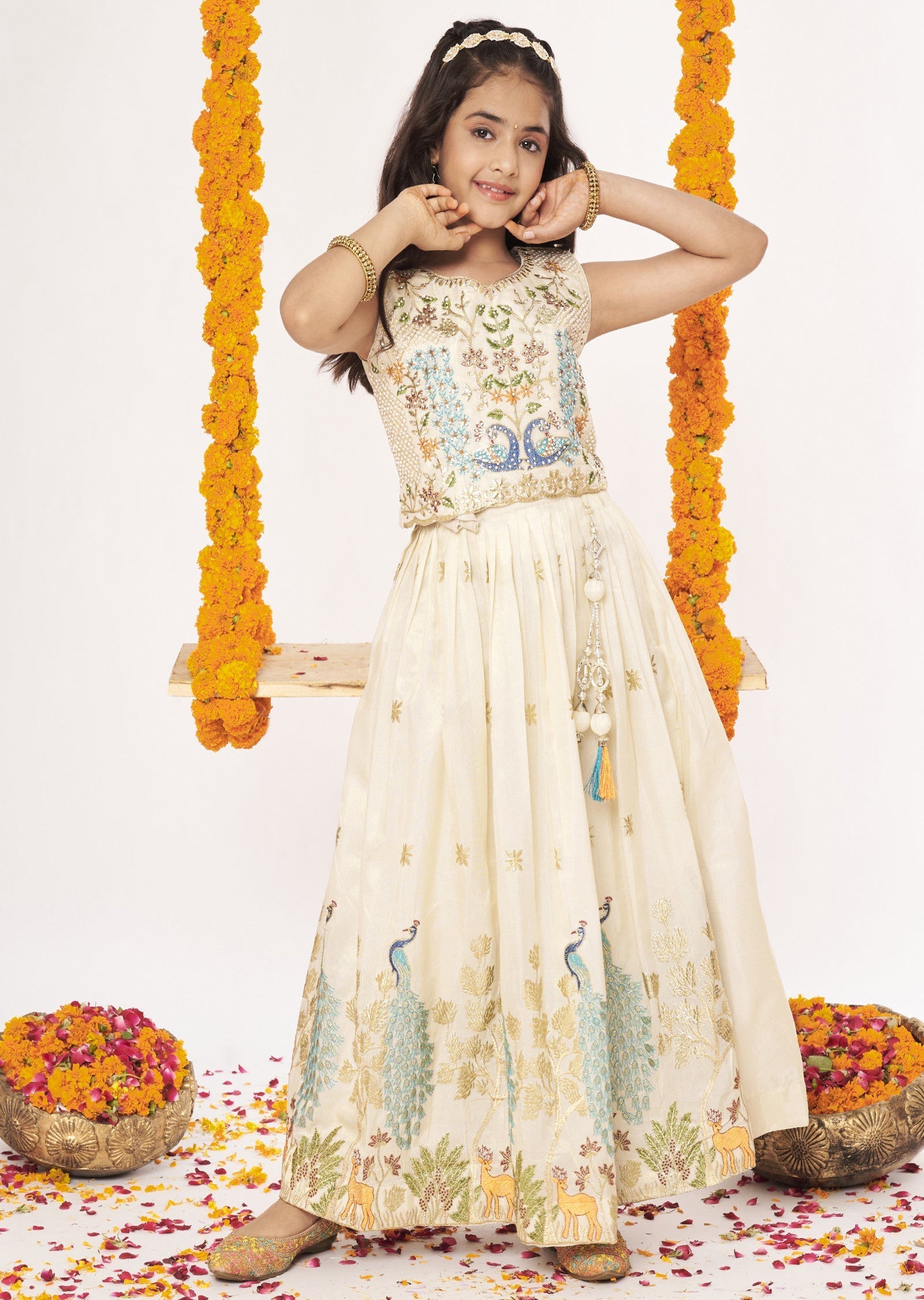 Biege Tissue Lehenga