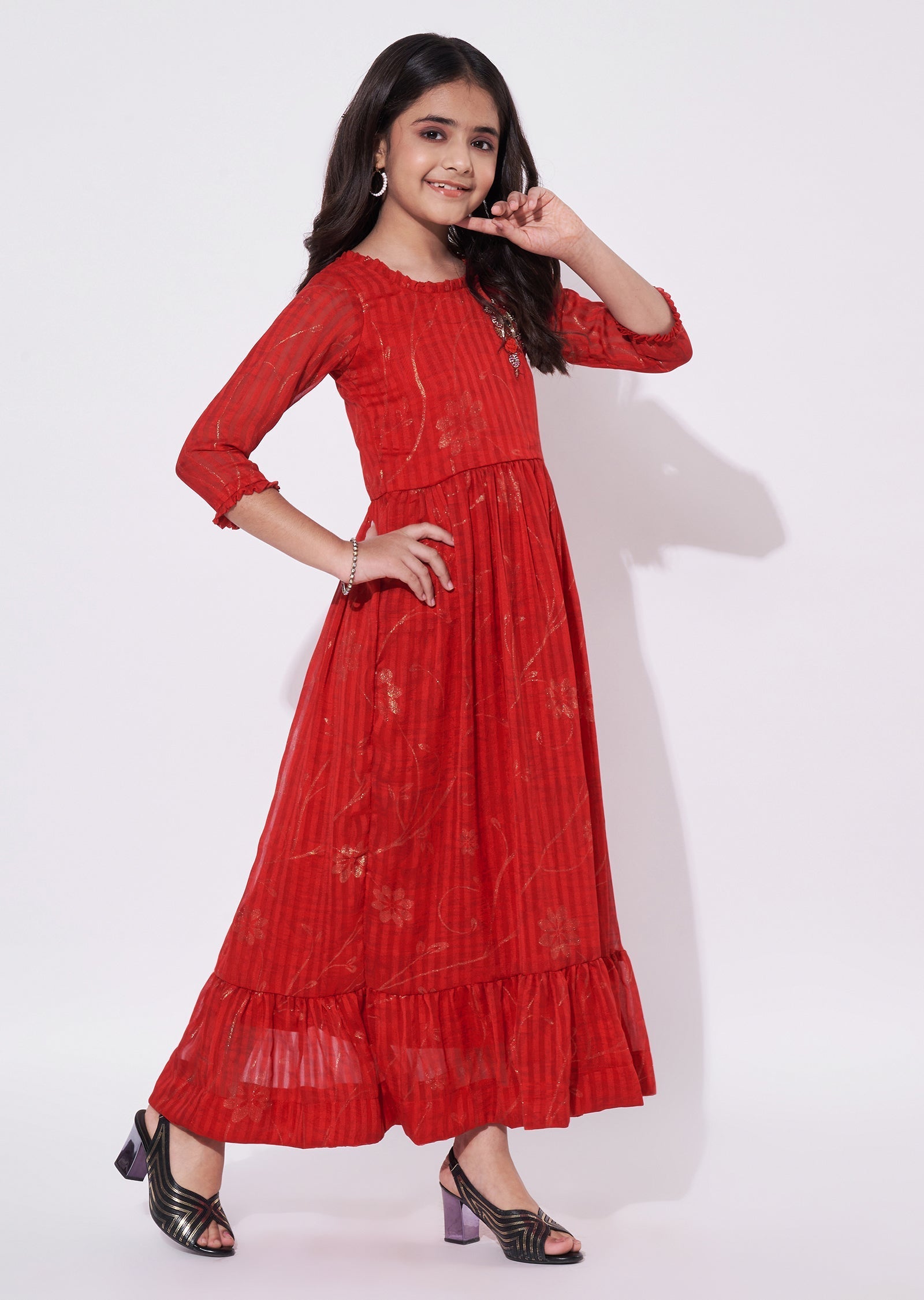 Red Chiffon Ethnic Gown