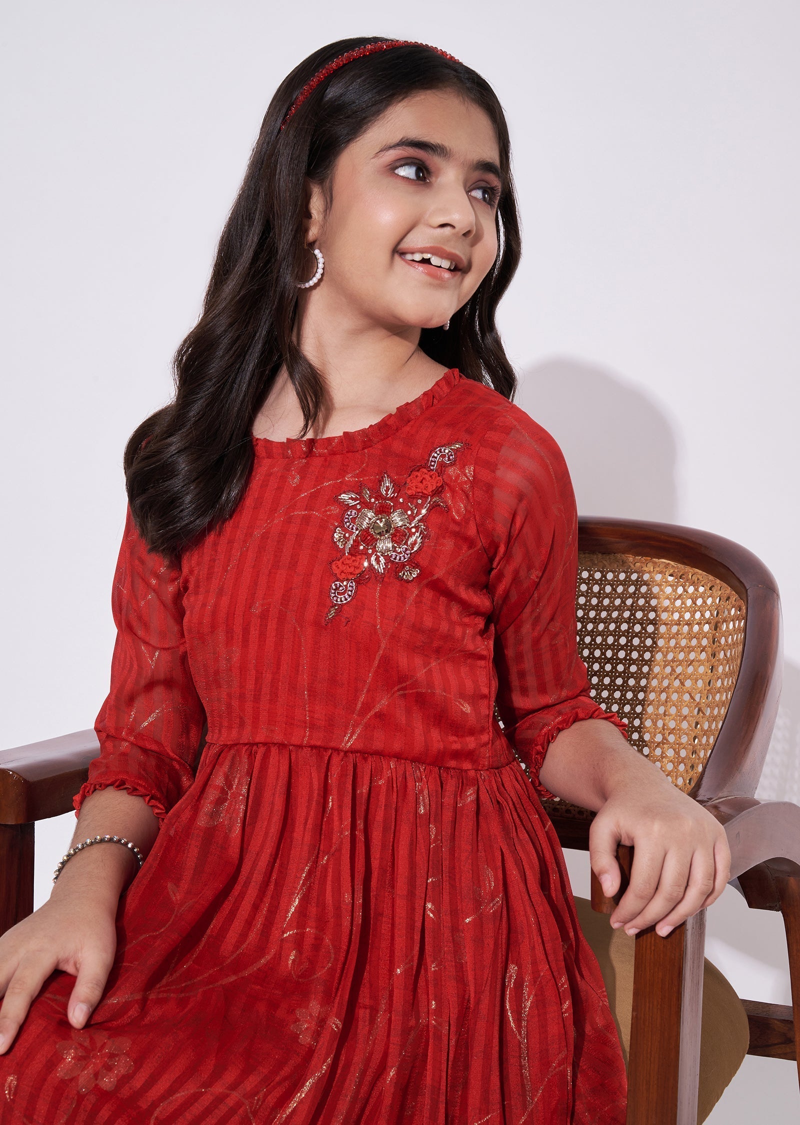 Red Chiffon Ethnic Gown