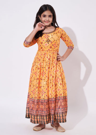 Orange Chinnon Ethnic Gown