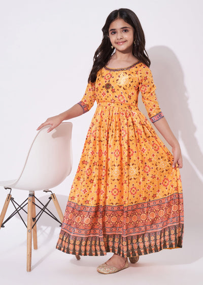 Orange Chinnon Ethnic Gown