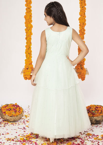 Pista Green Net Ethnic Gown