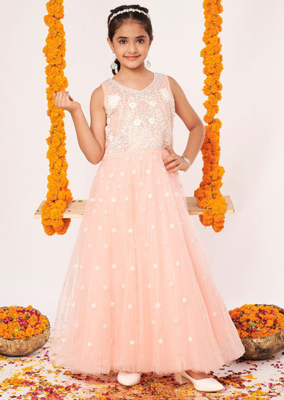 Orange Net Ethnic Gown