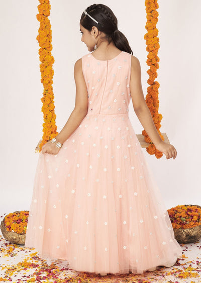 Orange Net Ethnic Gown