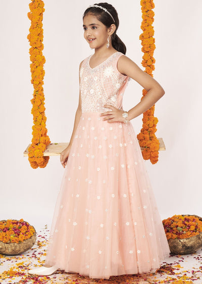 Orange Net Ethnic Gown