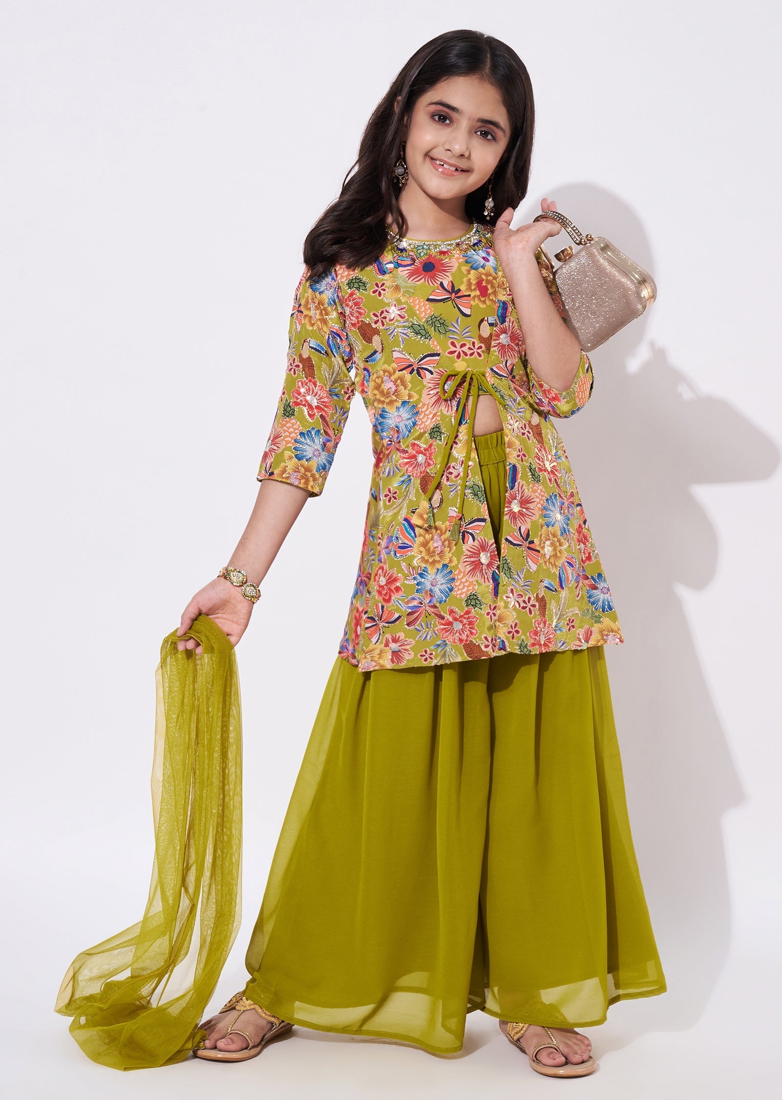 Mehendi Green Crepe Gharara Set