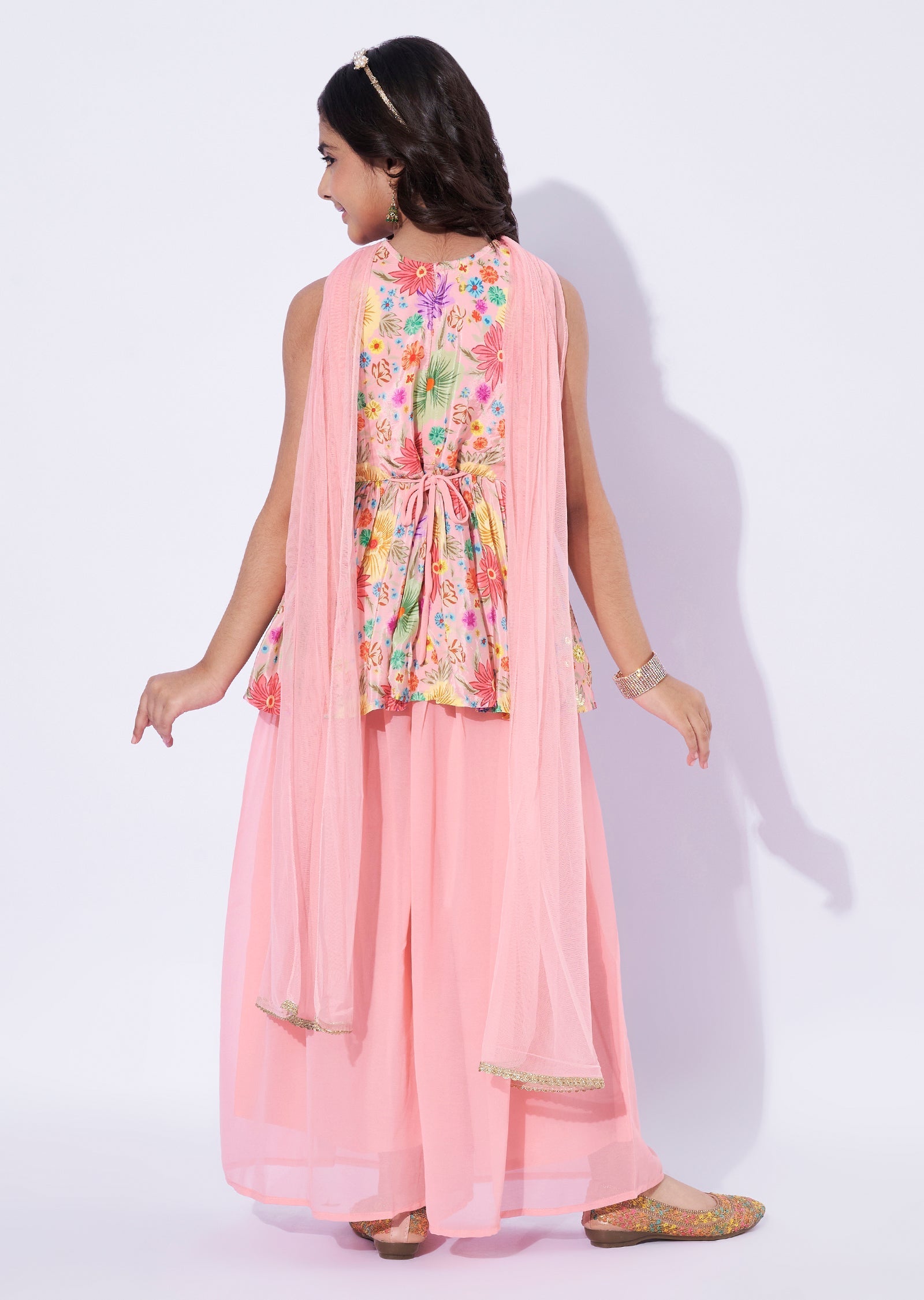 Peach Crepe Girls Sharara