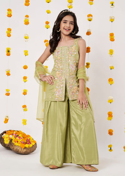 Green Crepe Girls Gharara