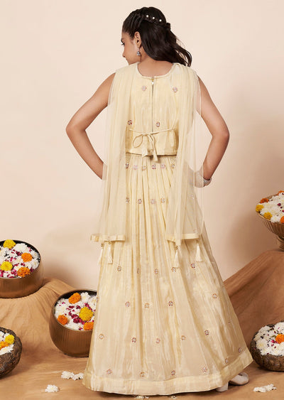 Beige Tissue Girls Ghagra Choli