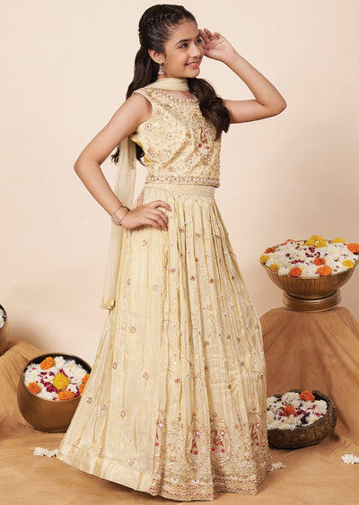 Beige Tissue Girls Ghagra Choli