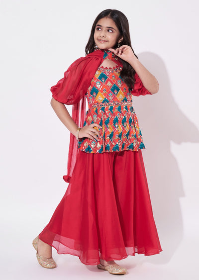 Red Muslin Gharara Set