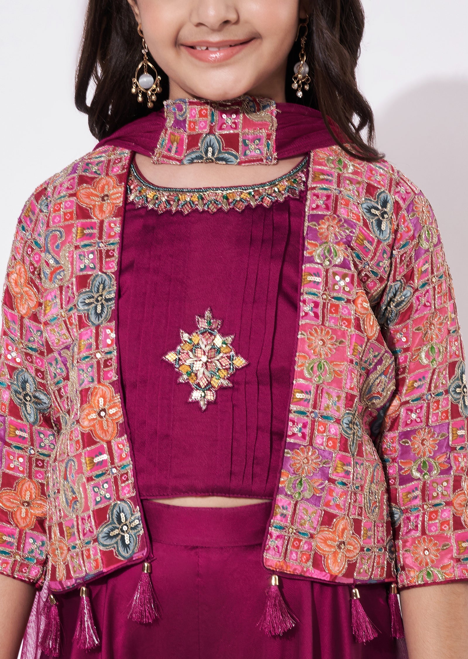 Magenta Chiffon Gharara Set
