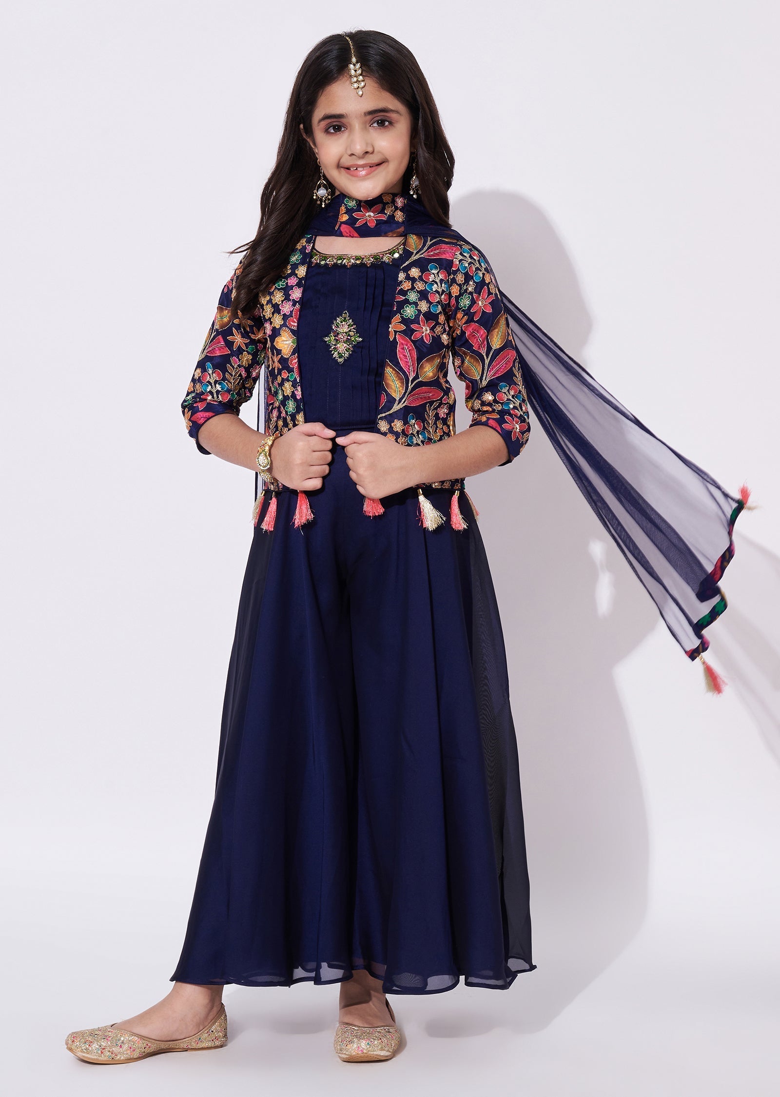 Navy Blue Chiffon Gharara Set