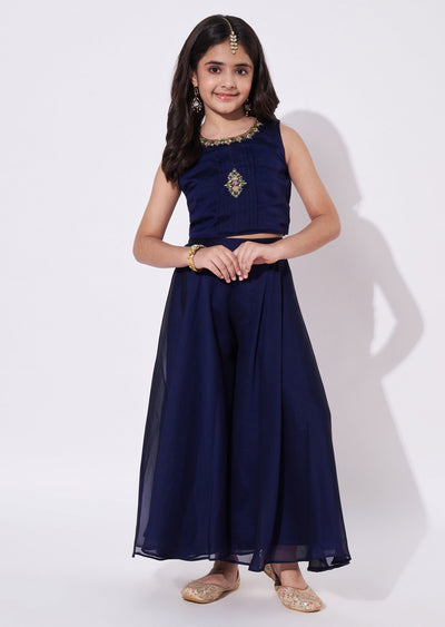 Navy Blue Chiffon Gharara Set