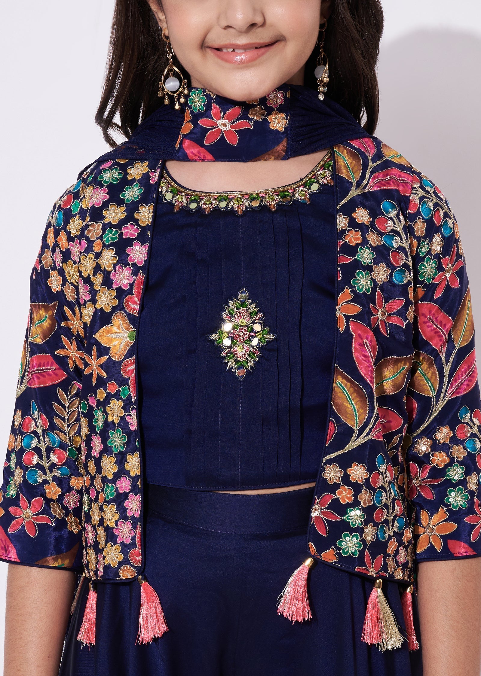 Navy Blue Chiffon Gharara Set