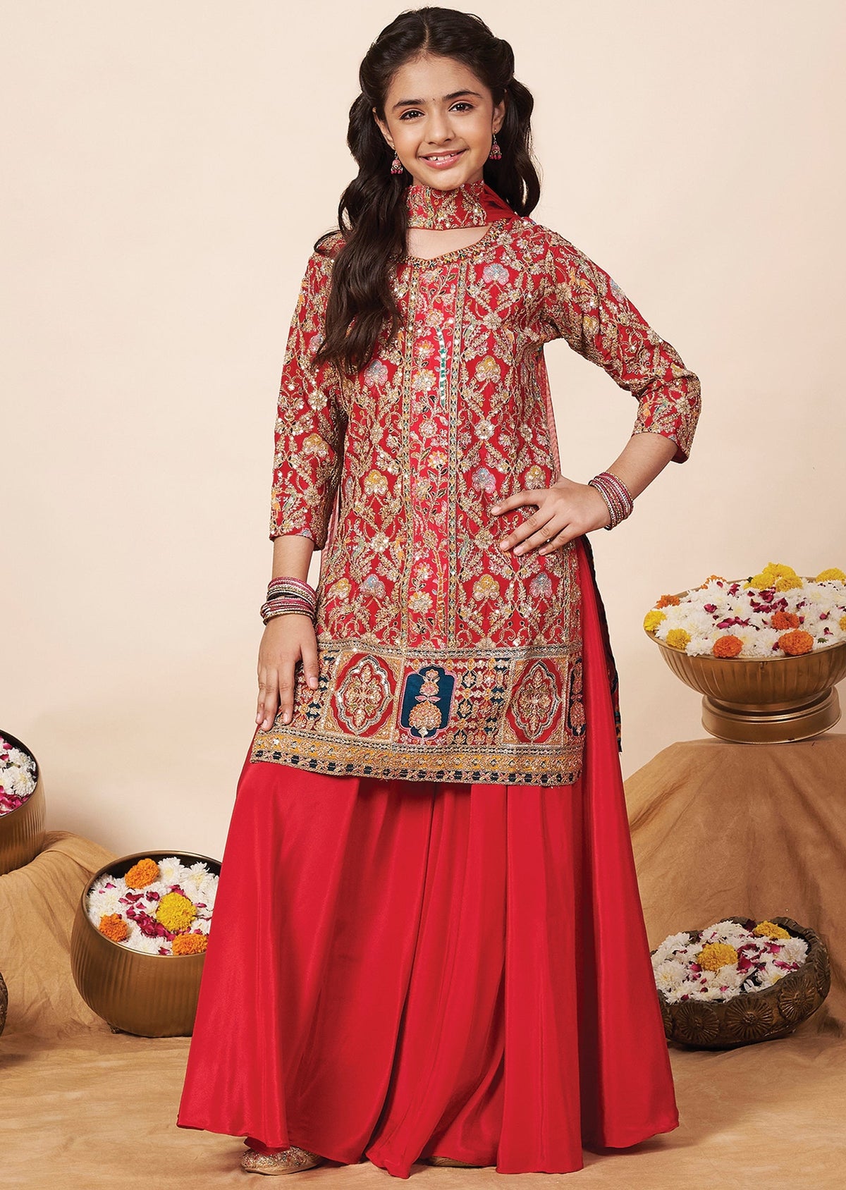 Red Silk Girla Gharara