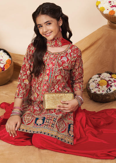 Red Silk Girla Gharara