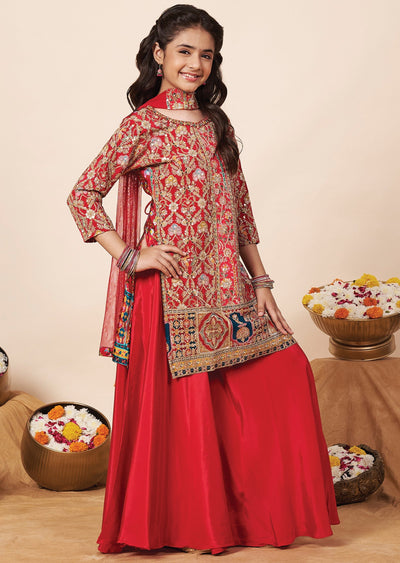 Red Silk Girla Gharara