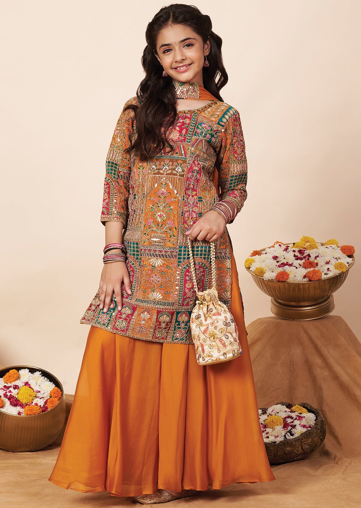 Orange Crepe Girla Gharara