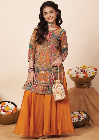 Orange Crepe Girla Gharara