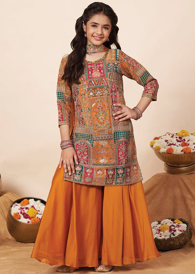 Orange Crepe Girla Gharara