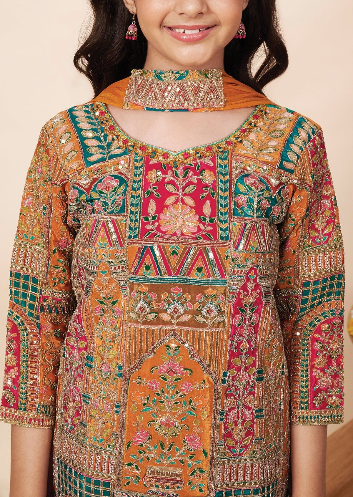 Orange Crepe Girla Gharara