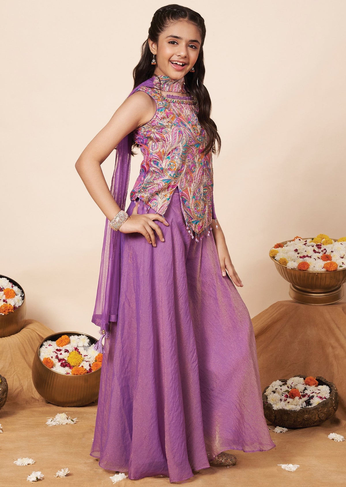 Lavender Chinnon Girla Gharara