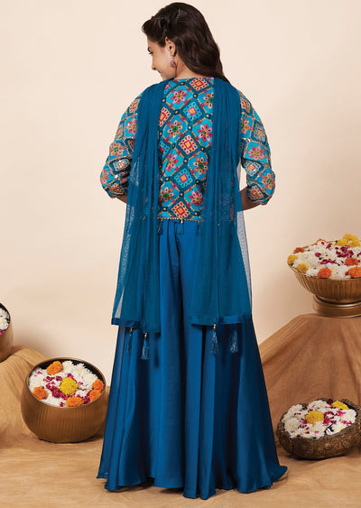 Rama Blue Chiffon Girls Gharara