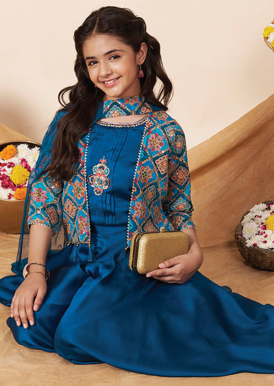 Rama Blue Chiffon Girls Gharara