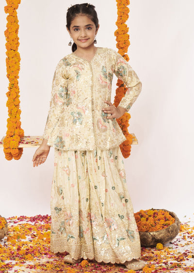 Biege Tissue Gharara Set