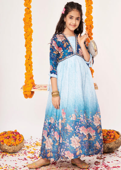 Blue Organza Ethnic Gown