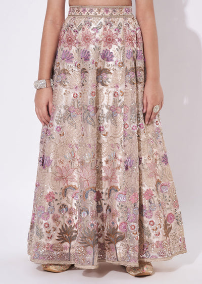 Beige Net Lehenga