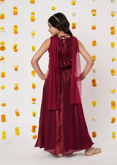 Maroon Organza Girls Gharara
