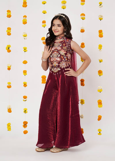 Maroon Organza Girls Gharara