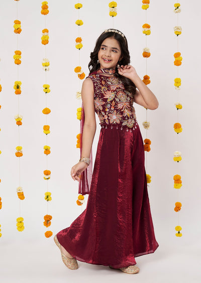 Maroon Organza Girls Gharara