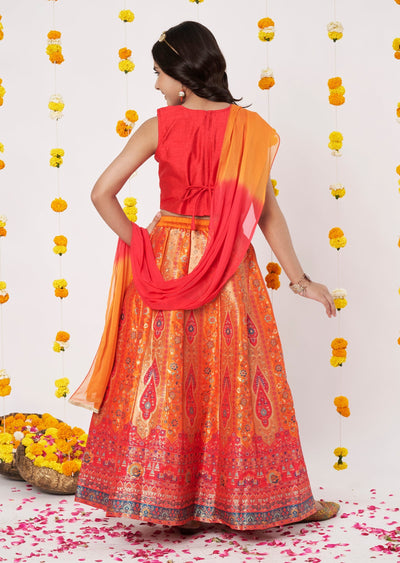 Orange Banaras Girls Ghagra Choli