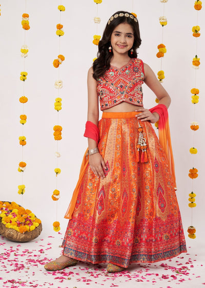 Orange Banaras Girls Ghagra Choli