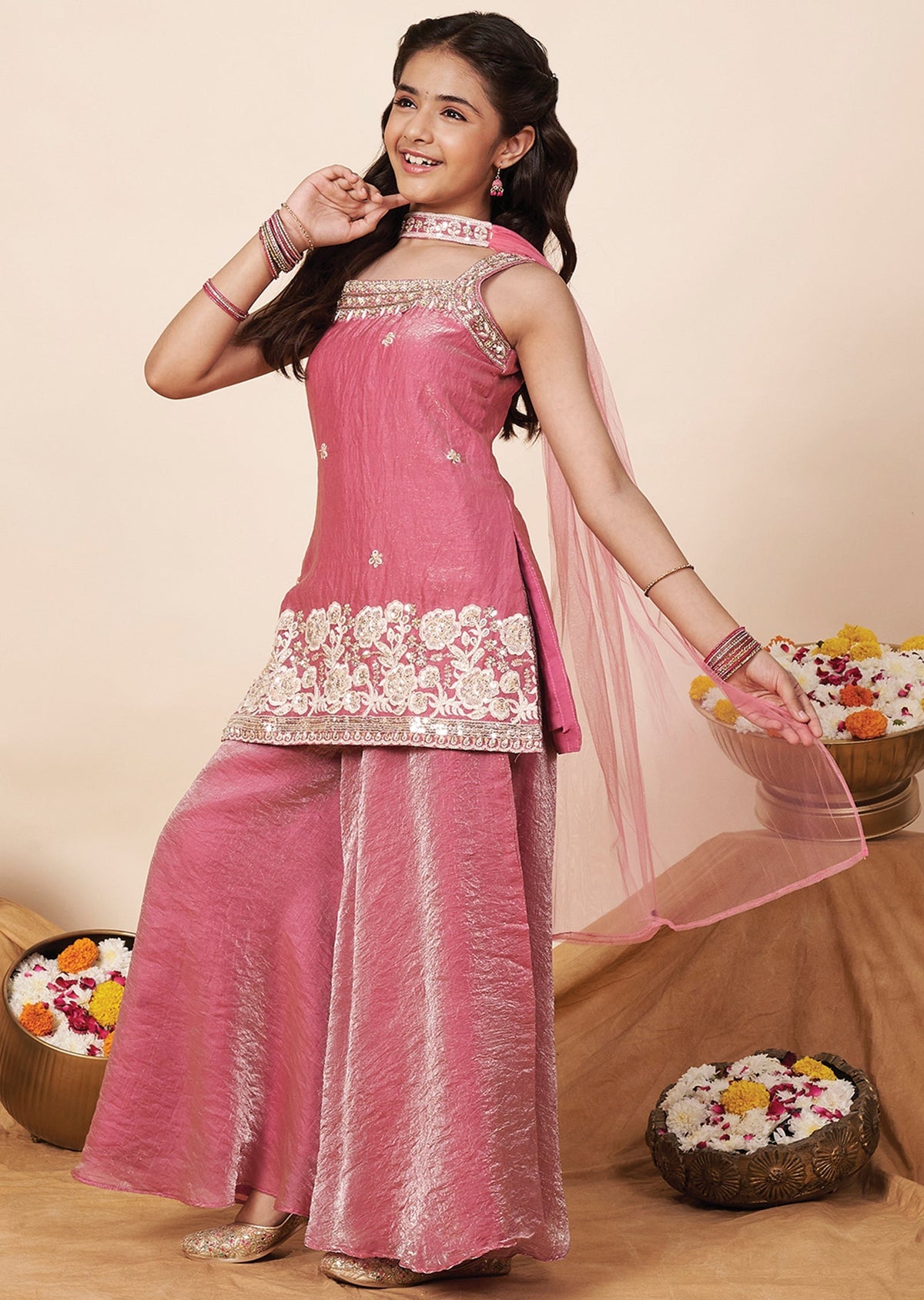 Pink Organza Girla Gharara