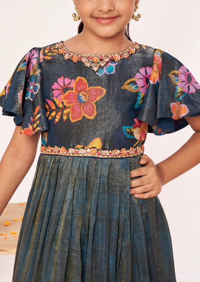 Teal Blue Tissue Ethnic Gown